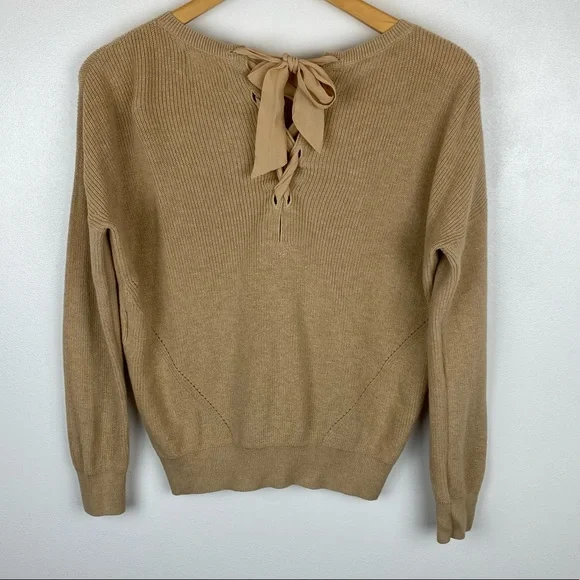 Sezane Wool Blend Back Lace Up Sweater Camel Size Small - Picture 4 of 7